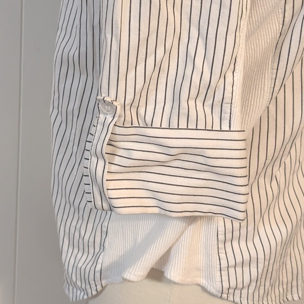 Hester & Orchard XL Pinstripe Button Up Shirt Roll Tab Sleeve Side Panel White - Picture 6 of 10